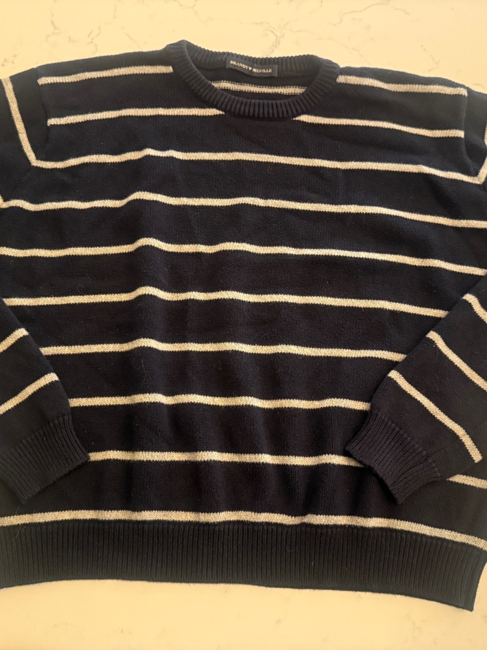 Brandy Melville Crewneck Cropped Sweater Navy w/gray stripes One Size